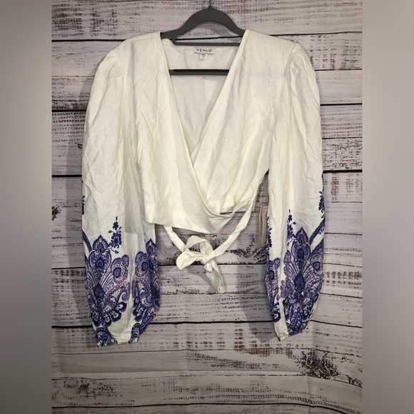 VENUS multicolored 3/4 sleeve wrap blouse with tie front - Picture 8 of 14